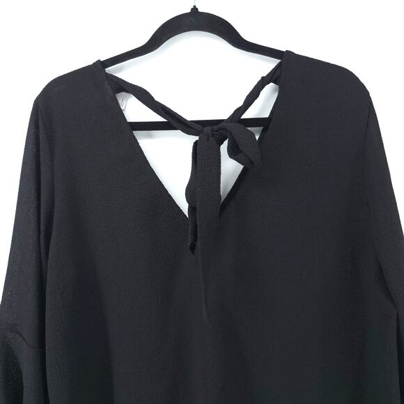 H&M Divided Whimsygoth Black Crepe Back Keyhole Tie Bell Sleeve Flowy Blouse 14 - Picture 10 of 10